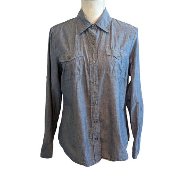 Banana Republic Button-Down Shirt Blouse Women's Medium Gray Soft Wash Cotton - Picture 1 of 6